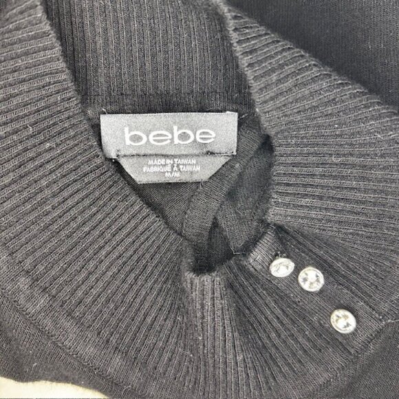 Bebe Rhinestone Embellished Bling Soft Cozy Sweater Black Size M - Picture 6 of 7